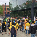 Crowd gathers outside of the Halifax Central Library