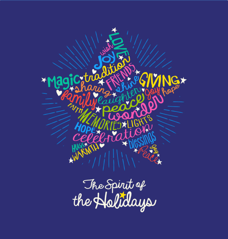 Christmas greeting card with inspiring handwritten words in star shape