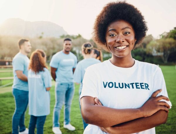 A group of volunteers during an outdoor event