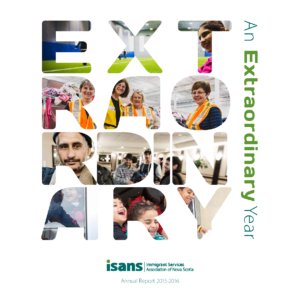 2016 annual report cover, images of ISANS refugee clients and volunteers
