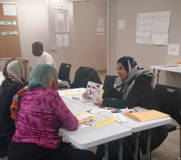 Clients during an activity in the classroom