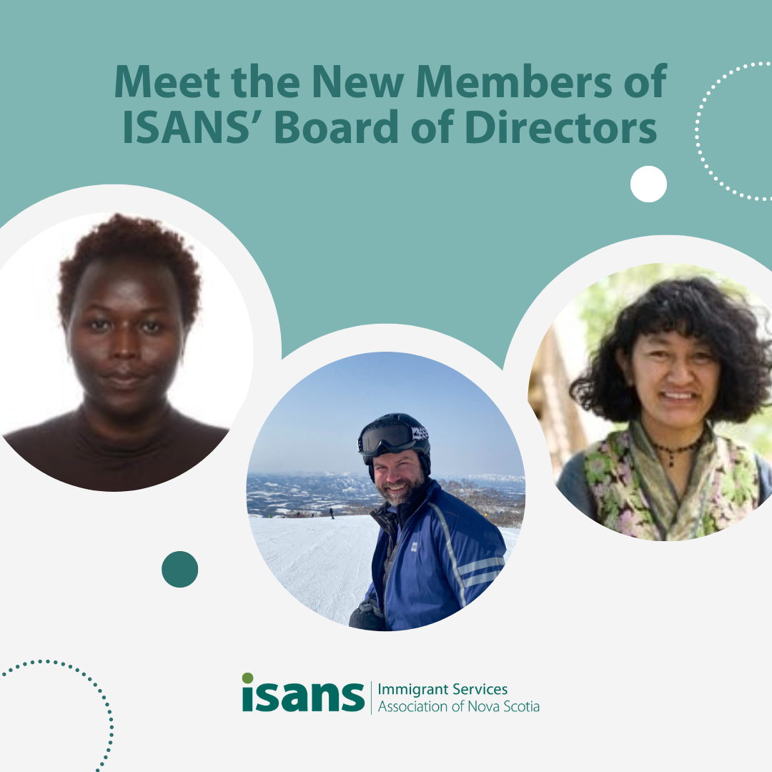 A graphic that says "Meet the New Members of ISANS' Board of Directors," with a photo with each of the new members, Agnes, Tashi, and Stefan.
