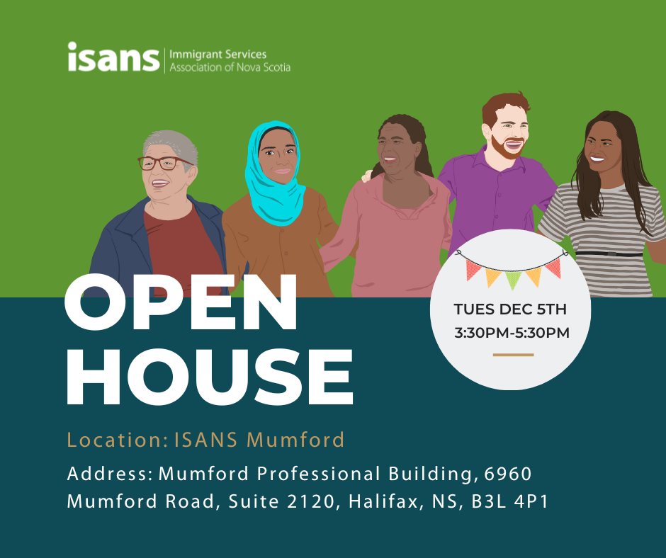 A graphic showing ISANS open house event information