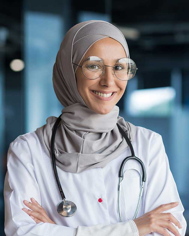 Smiling muslim woman who is a healthcare professional