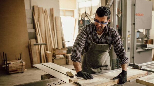 An immigrant carpenter working with wood