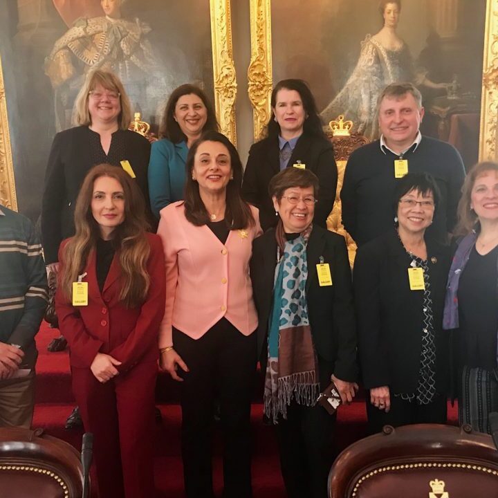 Minister of Immigration Lena Diab and MLA for Clayton Park West Rafah DiCostanzo with the members of the Nova Scotia Coalition on Community Interpreting at the Province House