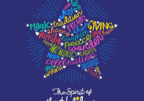 Christmas greeting card with inspiring handwritten words in star shape