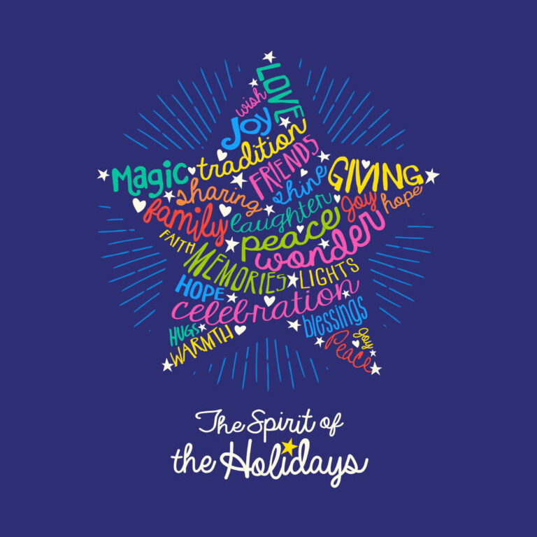 Christmas greeting card with inspiring handwritten words in star shape