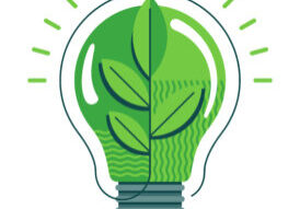 Sustainable development - green lamp with leaves