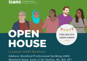 A graphic showing ISANS open house event information