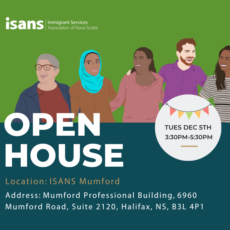 A graphic showing ISANS open house event information