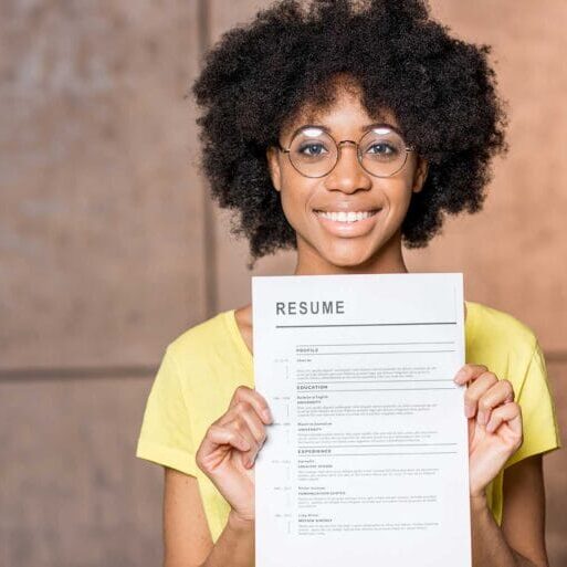 A newcomer woman holding her resume