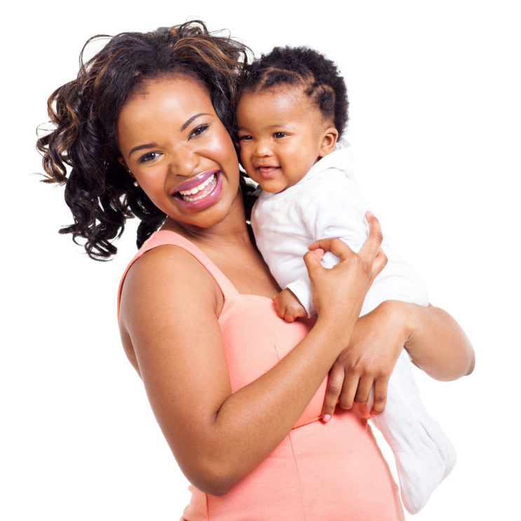 pretty young african american mother holding her five month baby isolated on white