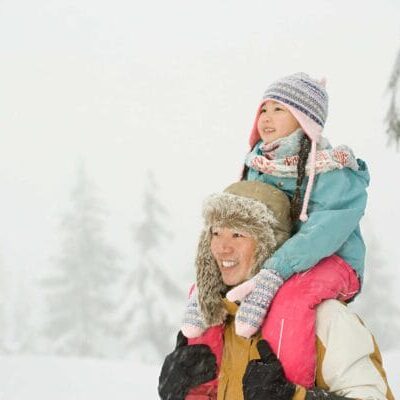 Newcomers father and daughter enjoying the winter snow