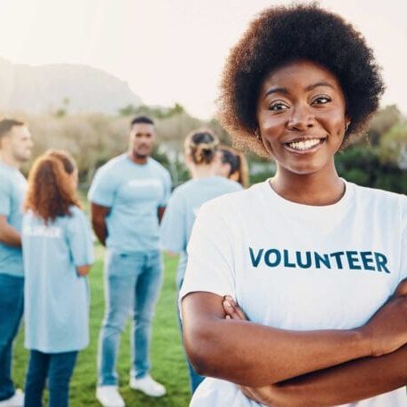 A group of volunteers during an outdoor event
