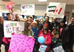 Scenes like this became familiar in Nova Scotia in 2016. Here, the Beechville-Lakeside-Timerberlea refugee sponsorship group welcome the Ali family after a long journey from Syria. (Elizabeth Chiu/CBC) 